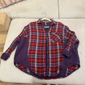 Free People Red and Blue Plaid Shirt